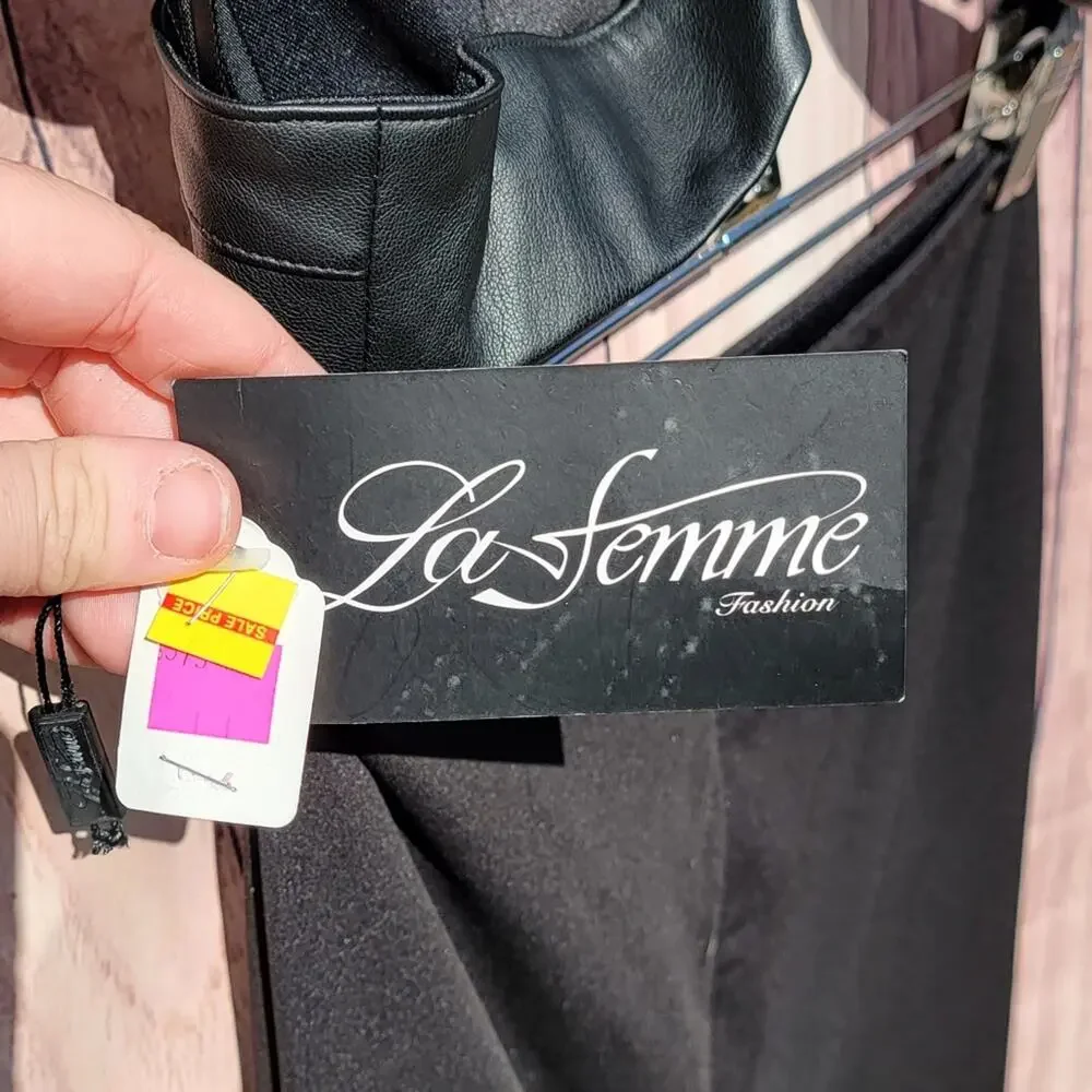 NWT La Femme Black Leather Crisscrossed 2 Piece Gown, Sz 10 - Picture 7 of 10